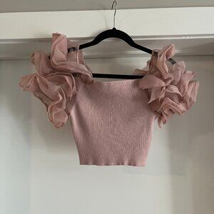 Missguided Ribbed Knit Organza Sleeve Top